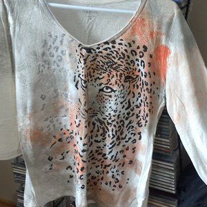 Relativity top with Leopard print design, medium.